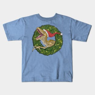 Velociraptor and Christmas Wreathe Kids T-Shirt